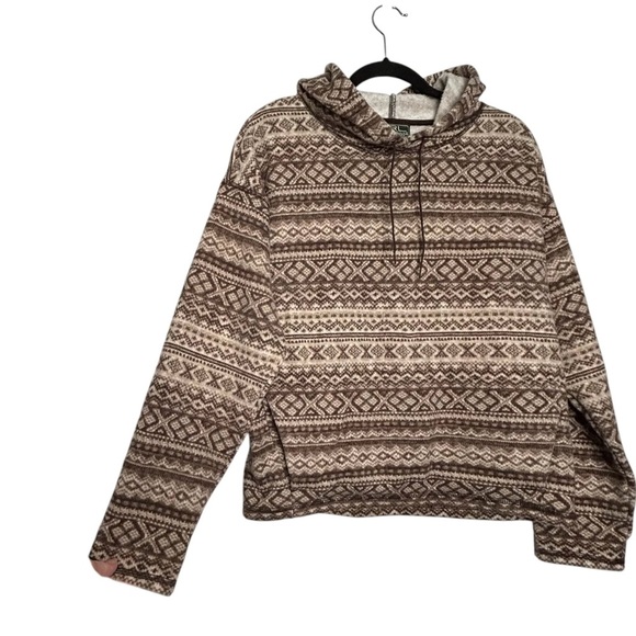 Ralph Lauren L-RL Active Brown/Tan Pullover Machine Knit Fair Isle Hoodie Sz L - Picture 3 of 8